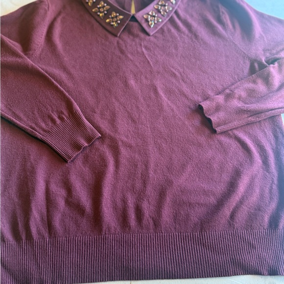 Sioni Embellished Collar Burgundy Sweater Lg - Picture 4 of 6